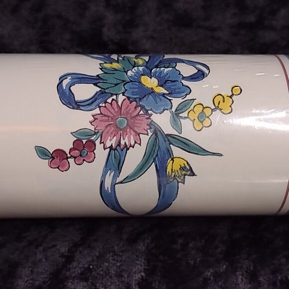 Vintage 3 Rolls Borden Wallpaper Blue Mauve Striped Bows Flowers Cottage Core‎ - Picture 10 of 11